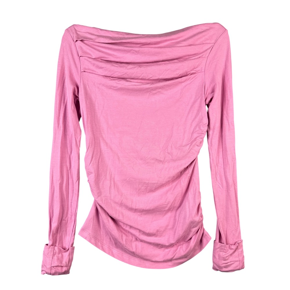 Marcella Manhattan Top Pink Long Sleeve Ruched Off Shoulder Tencel Blouse XS